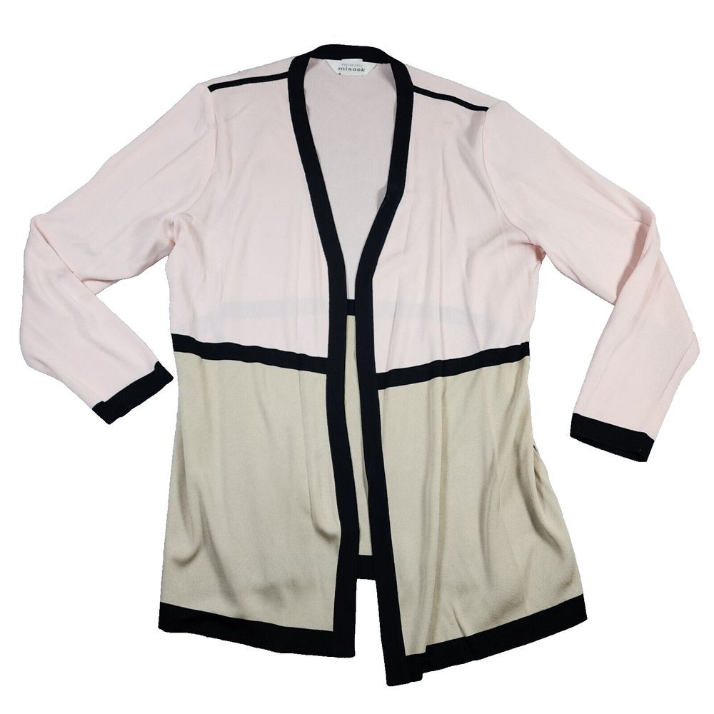 Exclusively Misook Women's Minimalist Neutral Colorblock Cardigan Sweater Sz L